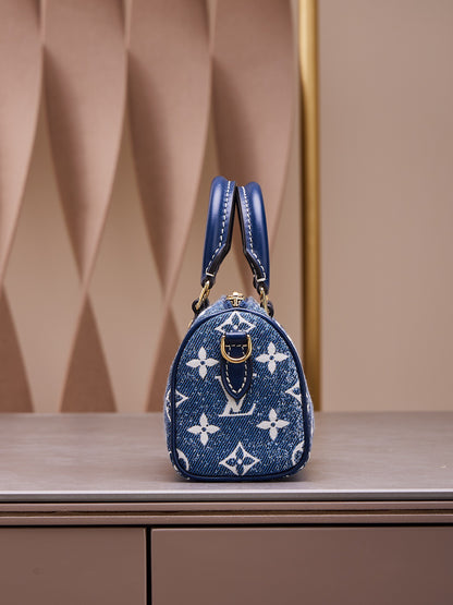 Louis Vuitton LV Speedy Monogram Demin Woman’s Like Auth Handbags 16x10x7.5cm