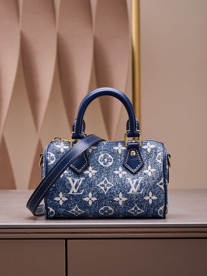 Louis Vuitton LV Speedy Monogram Demin Woman’s Like Auth Handbags 16x10x7.5cm