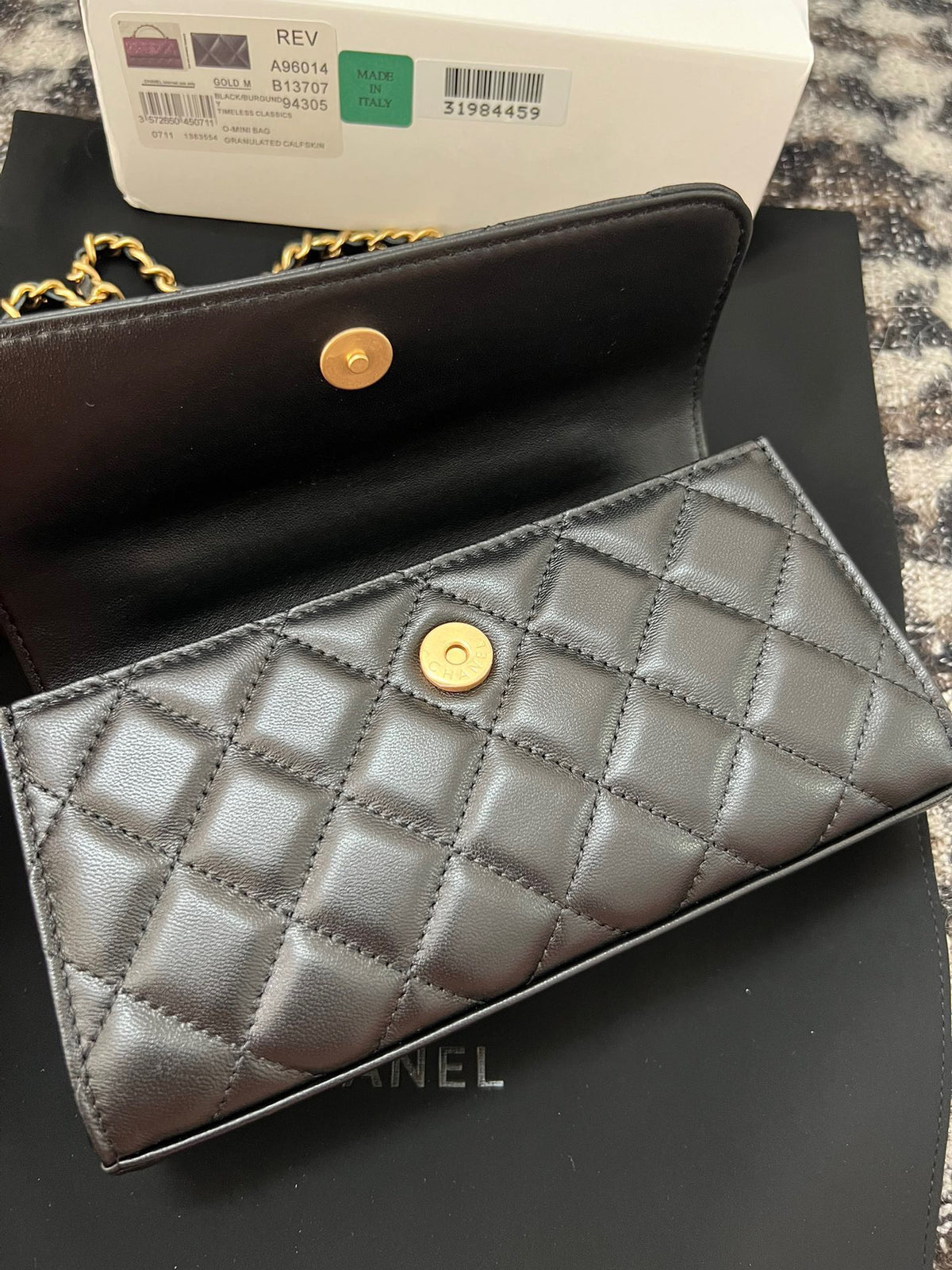 Chanel Woc Black Handbags Pearl Handle Plated Lock Gold 19cm