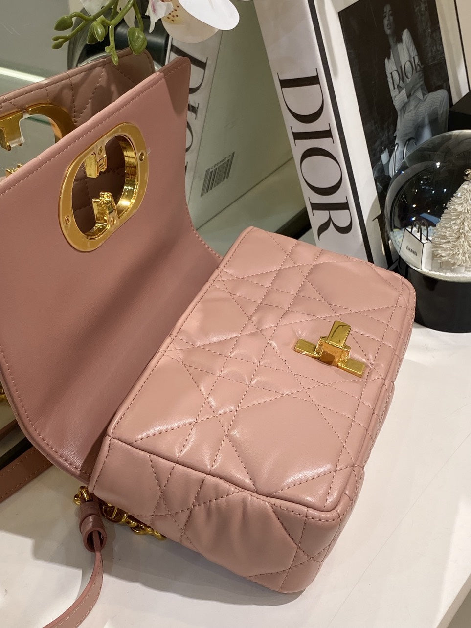 Dior Pink Plaid Super Quality Women’s Handbag with Gold Lock 25cm