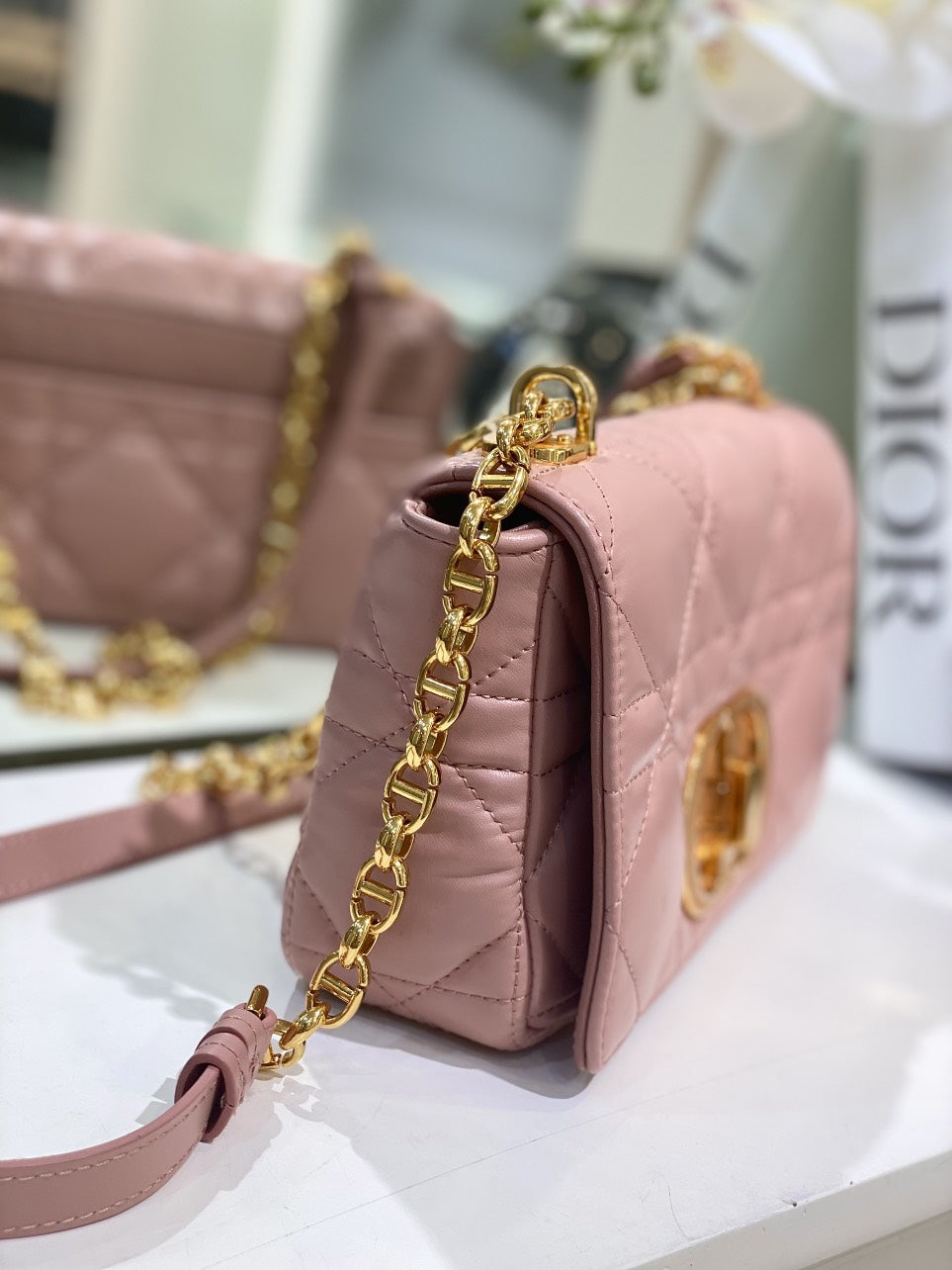 Dior Pink Plaid Super Quality Women’s Handbag with Gold Lock 25cm