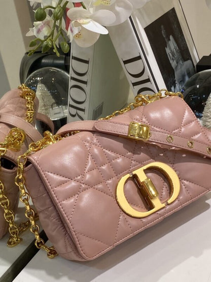 Dior Pink Plaid Super Quality Women’s Handbag with Gold Lock 25cm