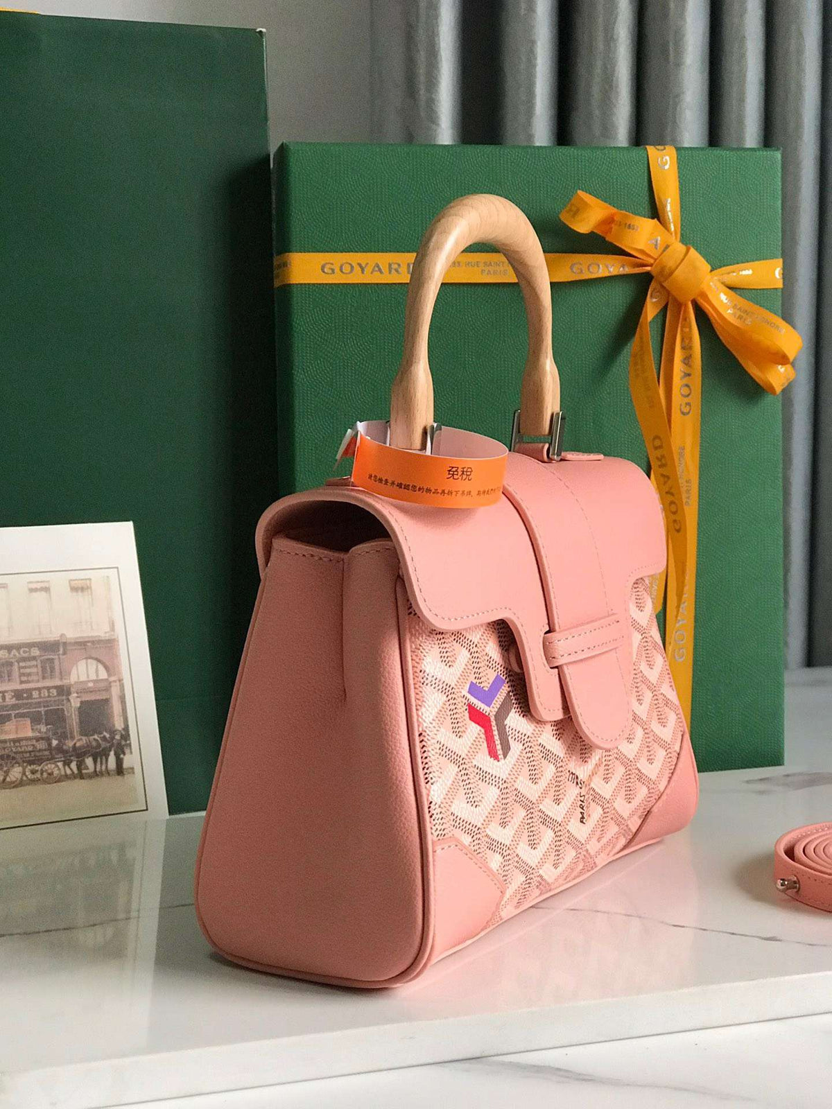 Goyard Saigon Handbag Pink Women’s Wooden Handle 20x15cm