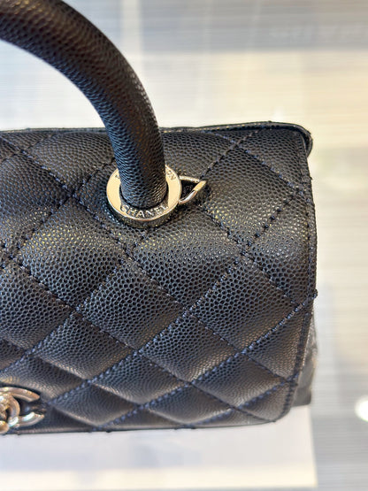 Chanel Coco Handbag Leather Black With Silver Lock 23cm