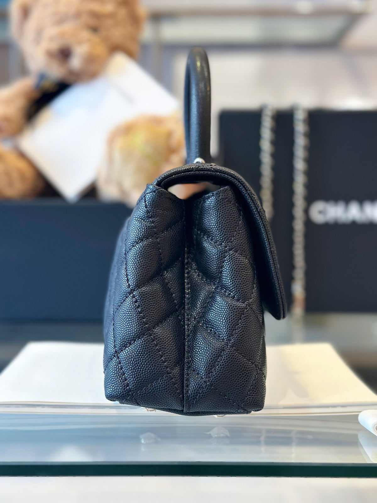 Chanel Coco Handbag Leather Black With Silver Lock 23cm