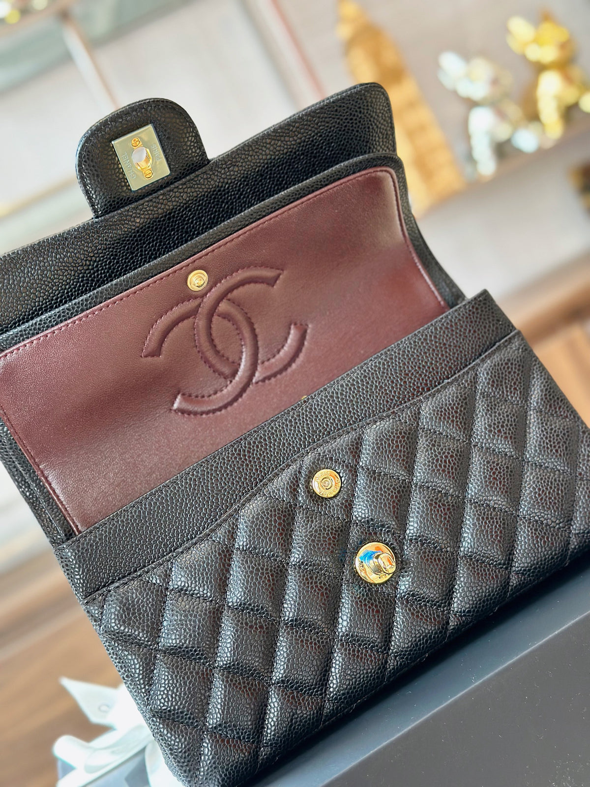 Chanel Classic Flap Small Black Gold Hardware 23cm