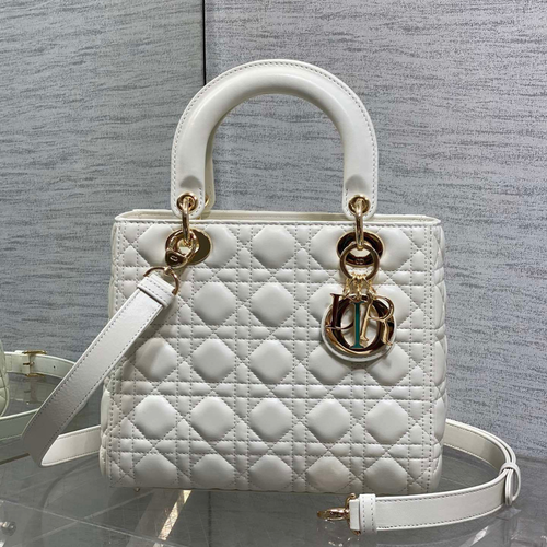 Dior Medium Lady Bag in White Gold Hardware