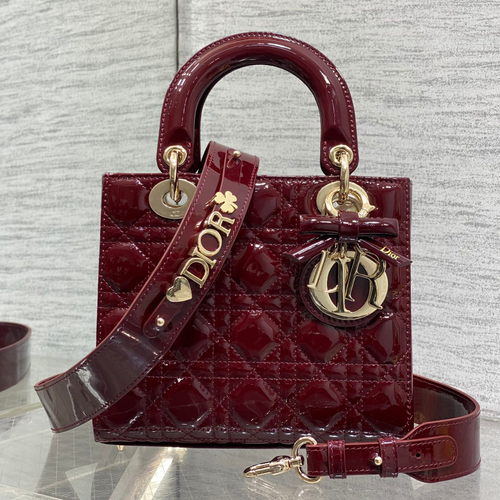CHRISTIAN DIOR LADY DIOR BURGUNDY GOLD HARDWARE