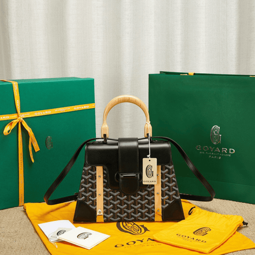 Goyard SAIGON Black Handbag With Wooden Handle 28cm