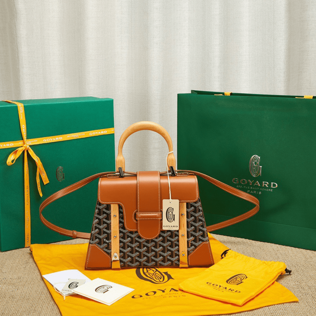 Goyard SAIGON Brown Handbag With Wooden Handle 28cm