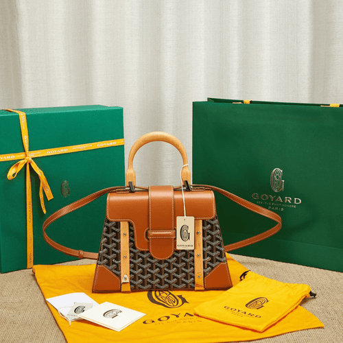 Goyard SAIGON Brown Handbag With Wooden Handle 28cm
