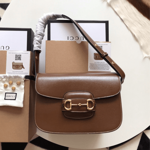 Gucci 1955 Horsebit Replica Bag 11 Women’s Brown Smooth Leather 25cm