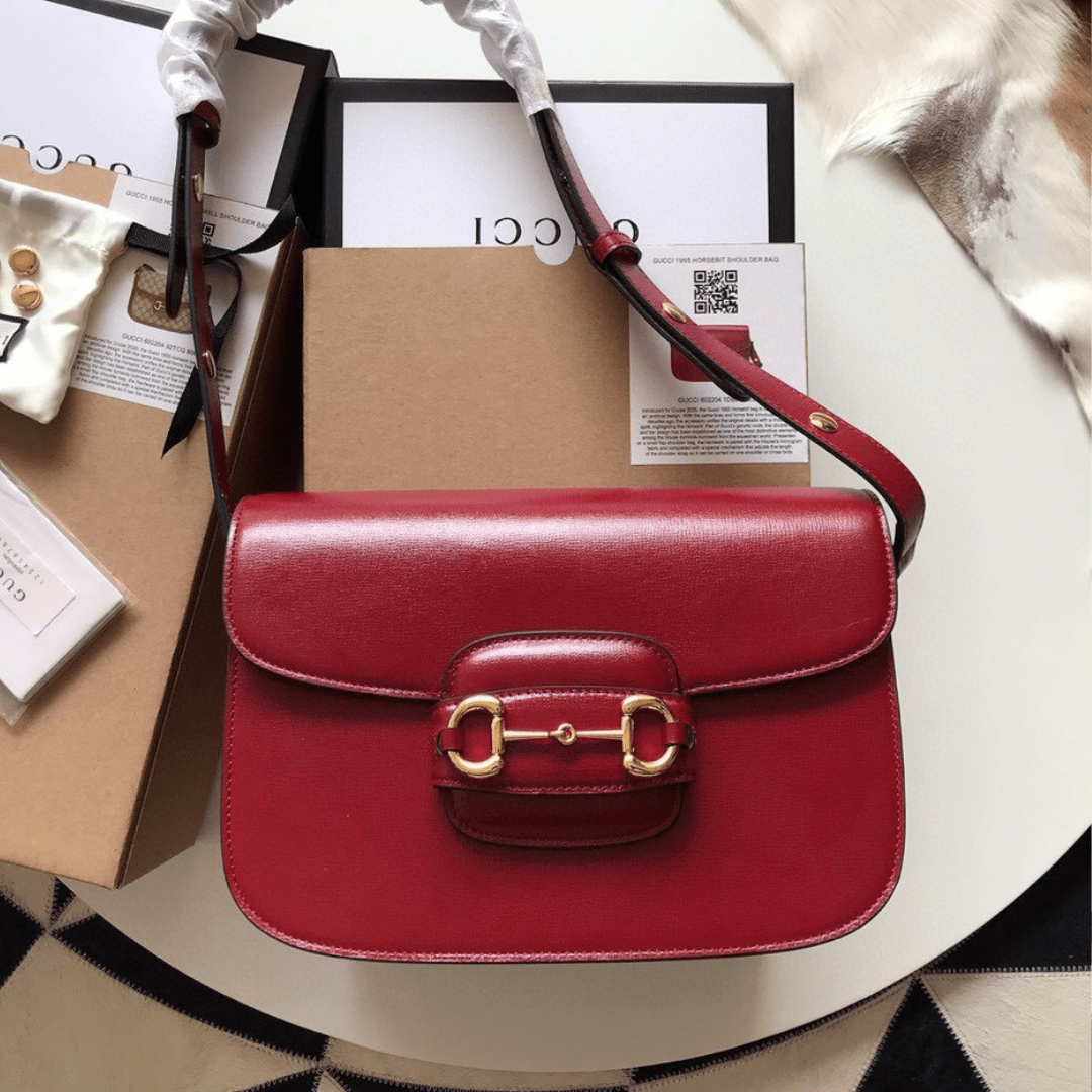 Gucci 1955 Horsebit Women’s Handbag Super Smooth Red Leather 25cm