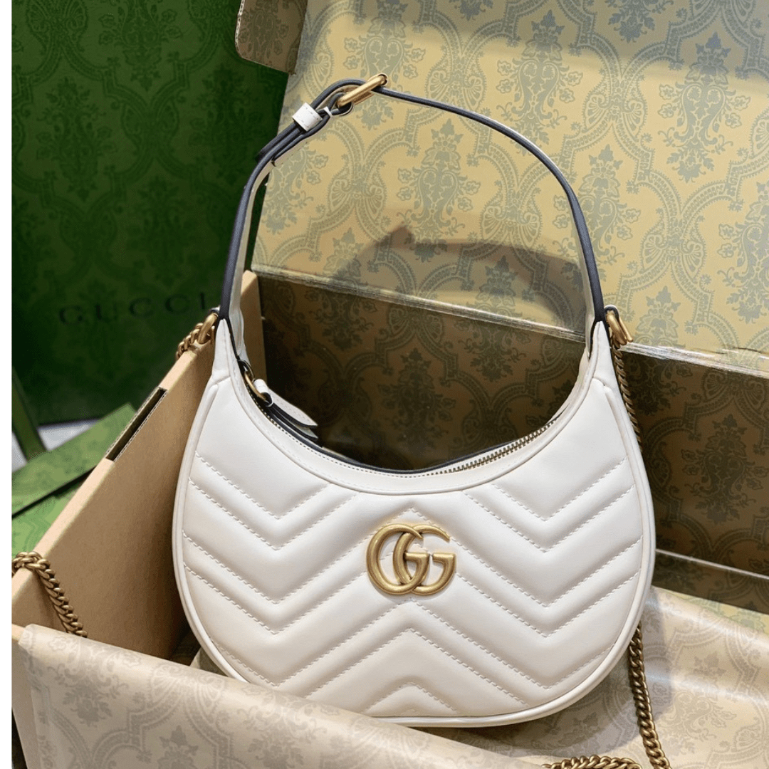 Gucci GG Marmont Half Moon Luxury Handbag White 24cm