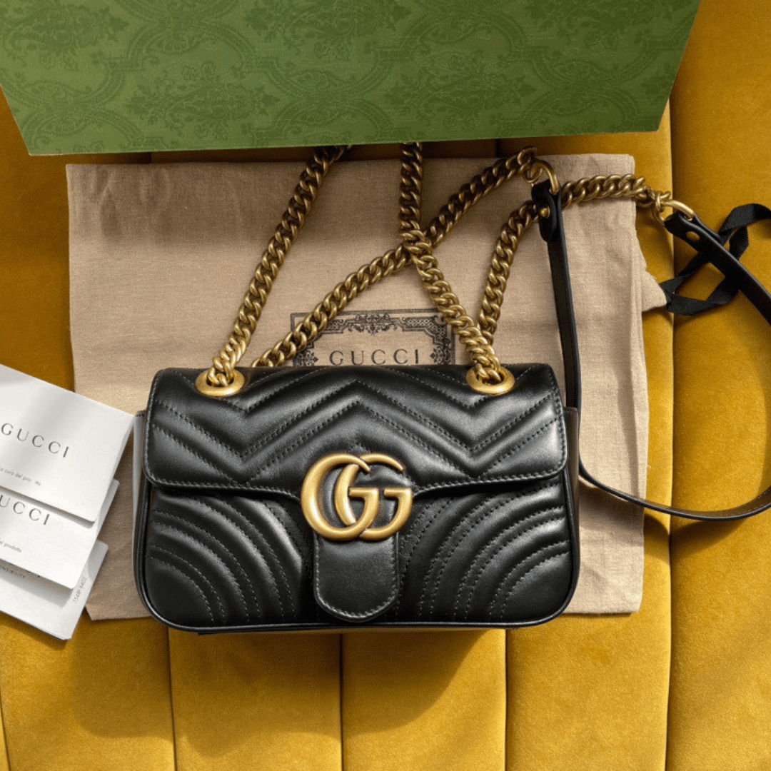 Gucci Marmont Like Auth Luxury Women’s Black Handbag 22cm