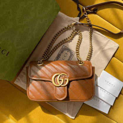 Gucci Marmont Women’s Handbag Super Brown Smooth Leather 22cm
