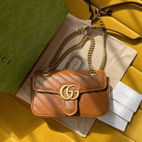Gucci Marmont Women’s Handbag Super Brown Smooth Leather 22cm