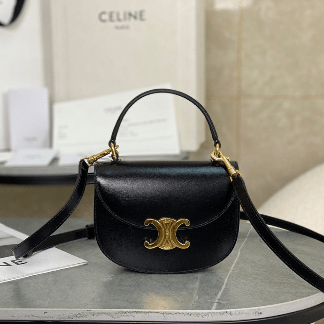 Celine Handle Black Wrinkled Leather 15.5×11.5x5cm