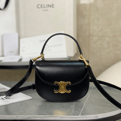 Celine Handle Black Wrinkled Leather 15.5×11.5x5cm