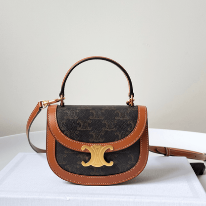 Celine Mini Handle Replica 11 Crossbody Handbag Brown Strap 15.5x11cm