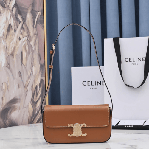 Celine Triomphe Brown Handbag Super Premium Super Smooth Leather 20x12cm