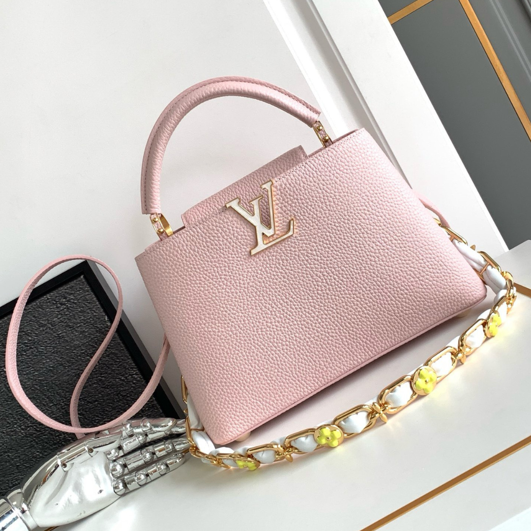 Louis Vuitton LV Capucines BB Pink Handbags Lock Gold 27x18x9cm
