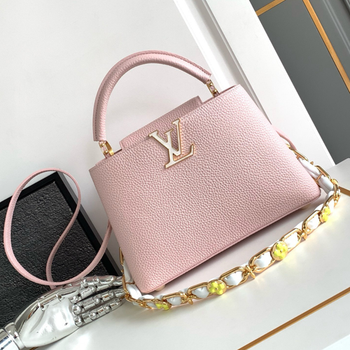 Louis Vuitton LV Capucines BB Pink Handbags Lock Gold 27x18x9cm