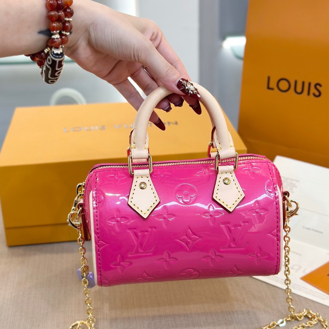 Louis Vuitton LV Nano Speedy Pink Shiny Leather Handbags 16x10x7,5cm