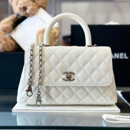 Chanel Coco Handbags Leather White With Silver Lock Woman’s 23cm
