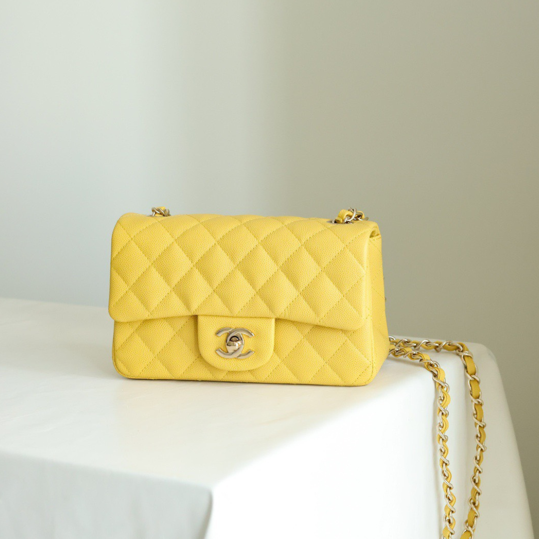 Chanel Classic Flap Mini Like Auth Handbag Woman’s Yellow 20cm