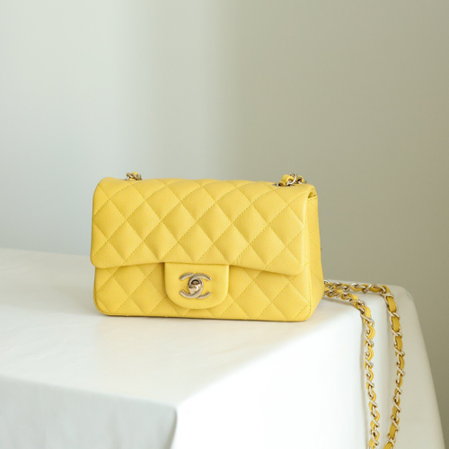 Chanel Classic Flap Mini Like Auth Handbag Woman’s Yellow 20cm