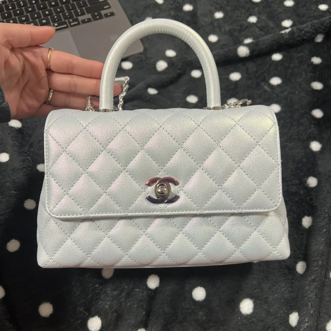 Chanel Coco Handbag Leather Light Grey Woman’s 23cm