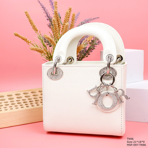 Dior My Lady White Beaded Handbag 21x18x9cm