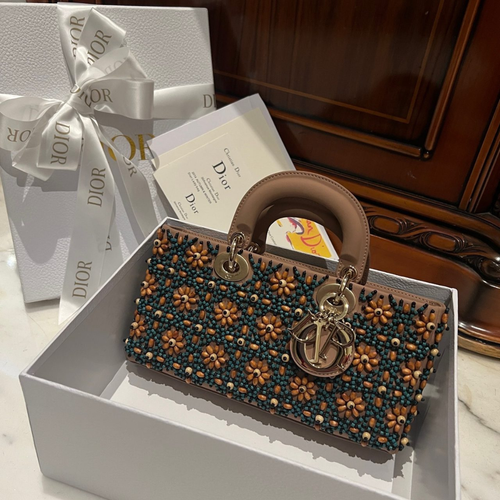 Dior D-Joy Medium Handbag With Beaded Pattern 26cm