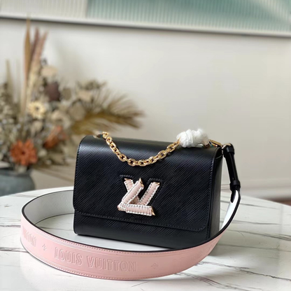 Louis Vuitton LV Twist Black Cowhide Leather Handbags 24cm