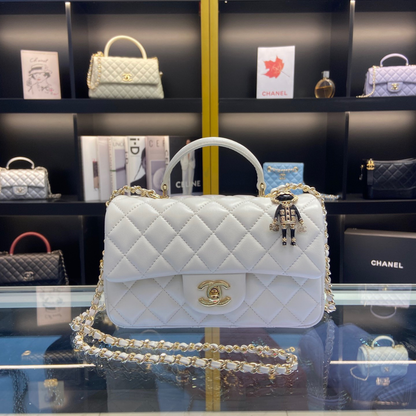 Chanel Handle Charm Like Auth Handbags Lock Gold Demi White 20x12cm