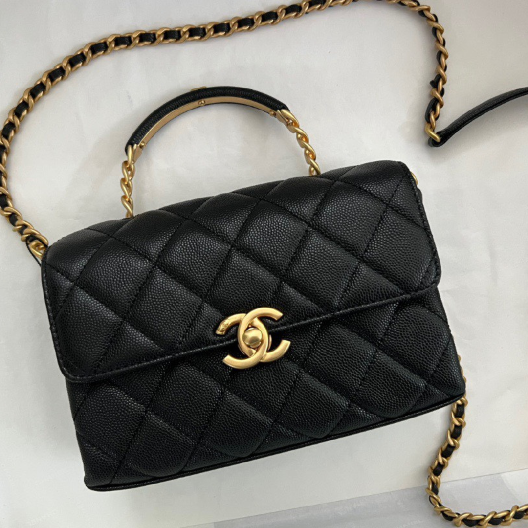 Chanel Handle Woman’s Handbags Demi Lock Gold With Leather 19cm