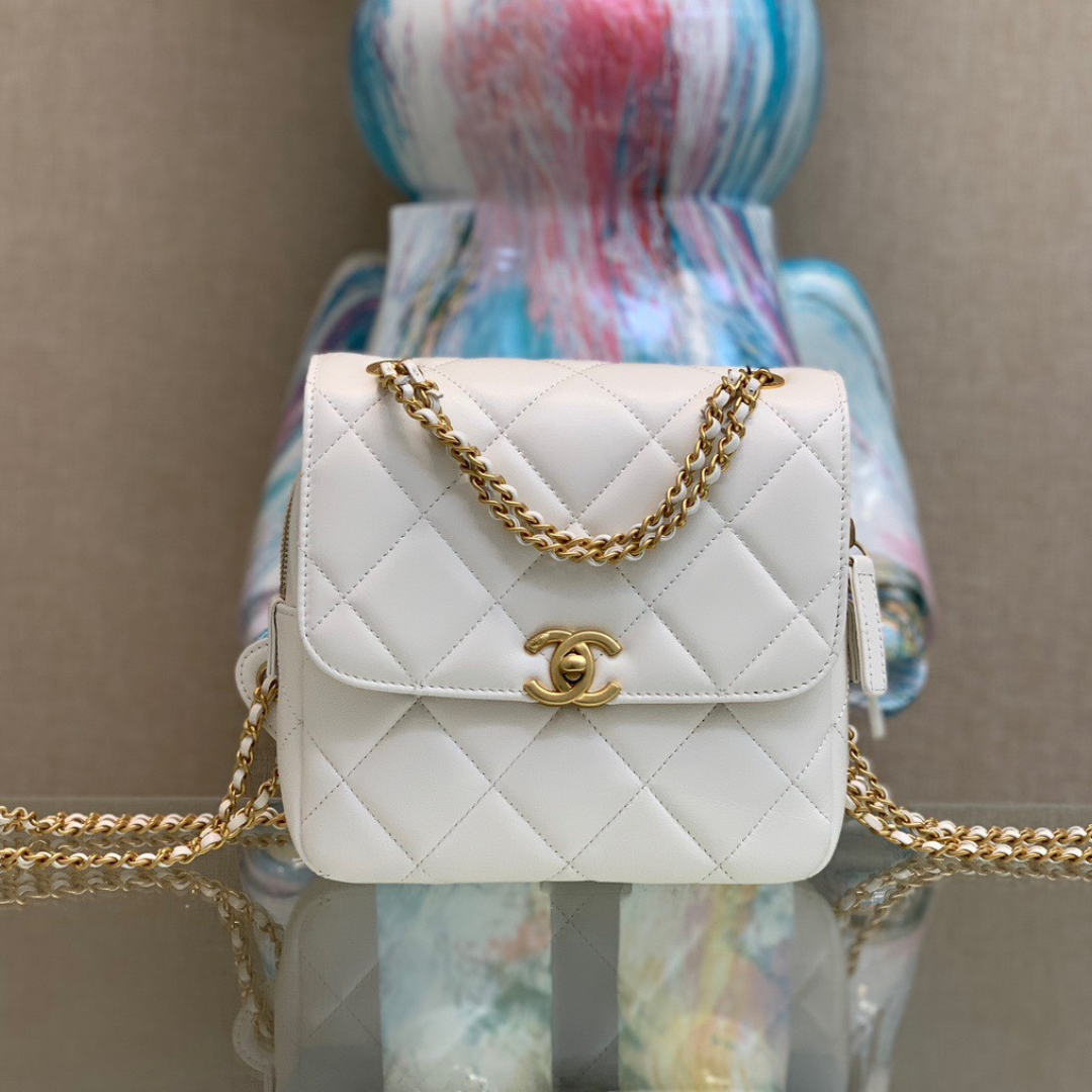 Chanel Mini Backpack Replica 11 Milk White With Gold Lock 18x20x11.5cm