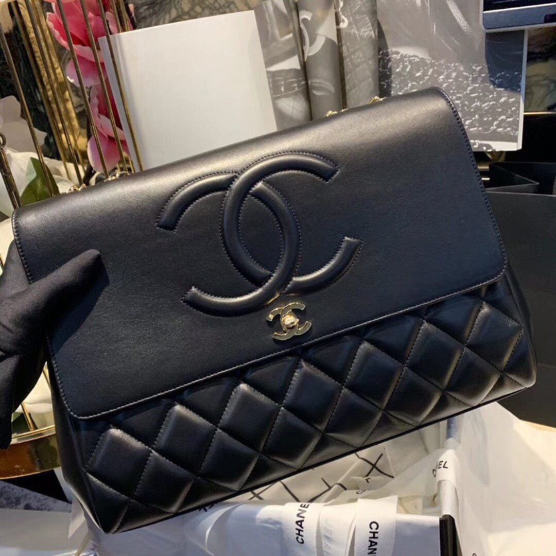 Chanel Shopping Handbags Woman’s Black Leather 33x23x11cm