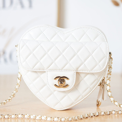 Chanel The One Like Auth Handbags Smooth Leather Heart-Pattern Milk Lock Gold 16.5x18x6.5cm