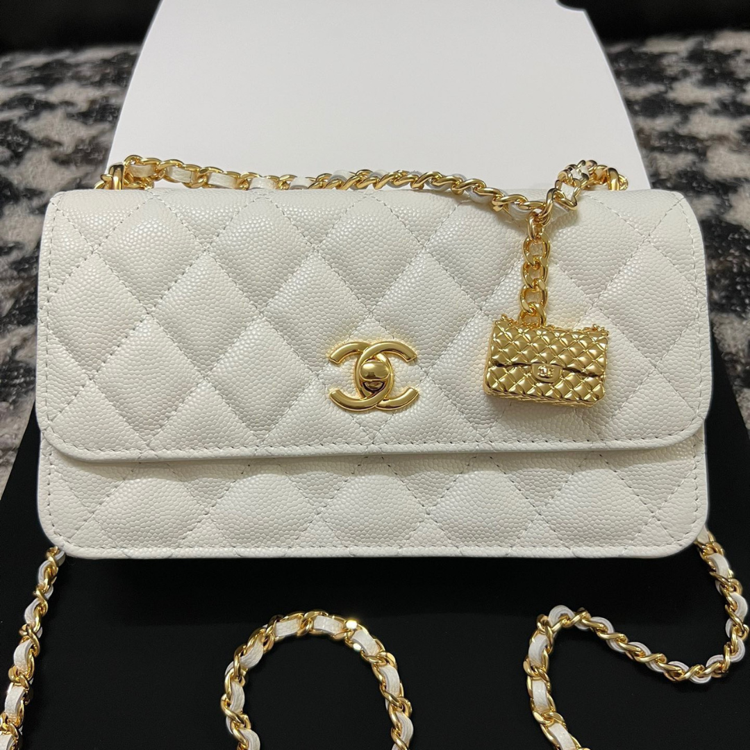 Chanel Woc Charm Handbags White Lizard Skin With Lock Pattern Bag 20cm