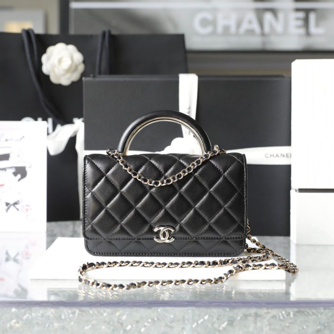 Chanel Woc Handbags Lock Silver Mix Handle Leather 19x12cm