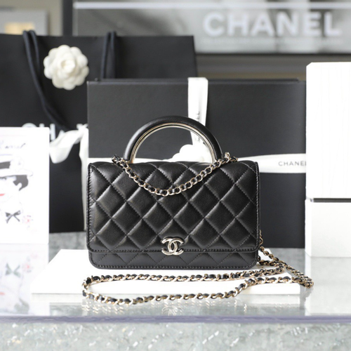 Chanel Woc Handbags Lock Silver Mix Handle Leather 19x12cm