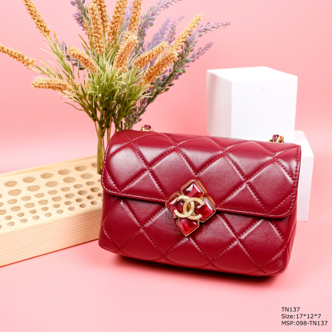 Chanel Woman’s Red High Best Quality Handbag Lock With Stone 17x12x7cm