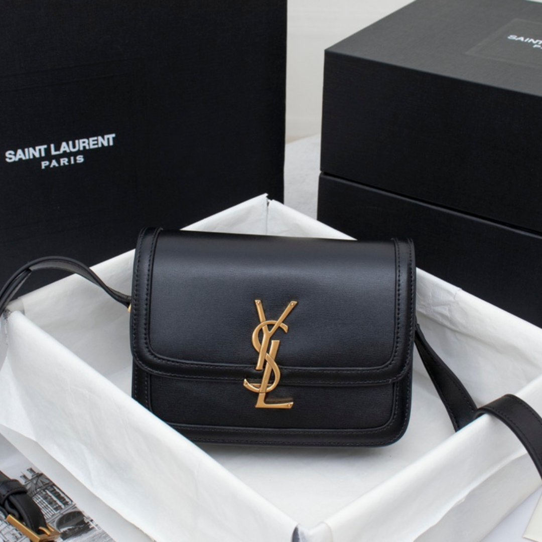 Saint Laurent YSL Solferino Small Leather Satchel Shoulder Bag in Black