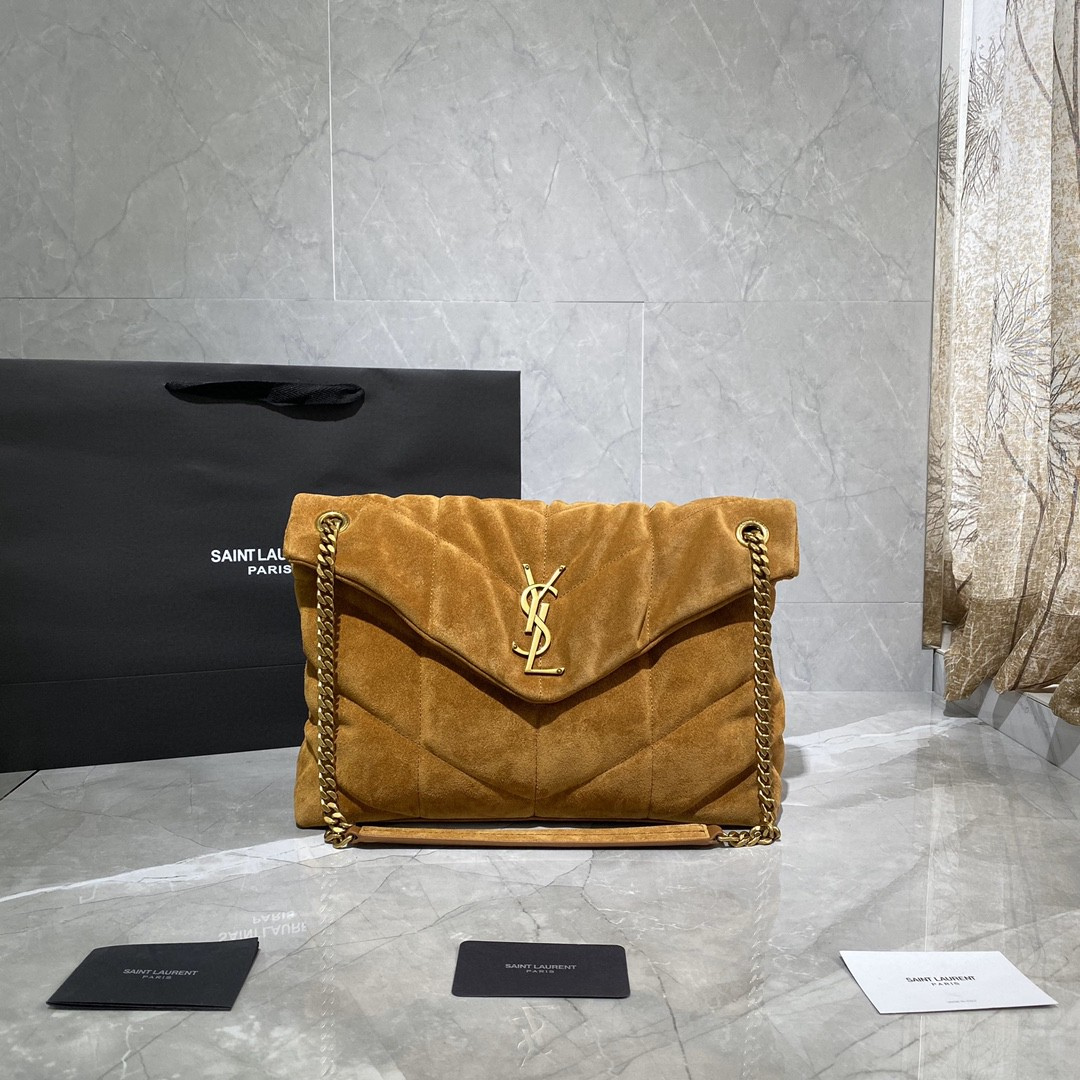 SAINT LAURENT Puffer Toy quilted leather-trimmed suede shoulder bag