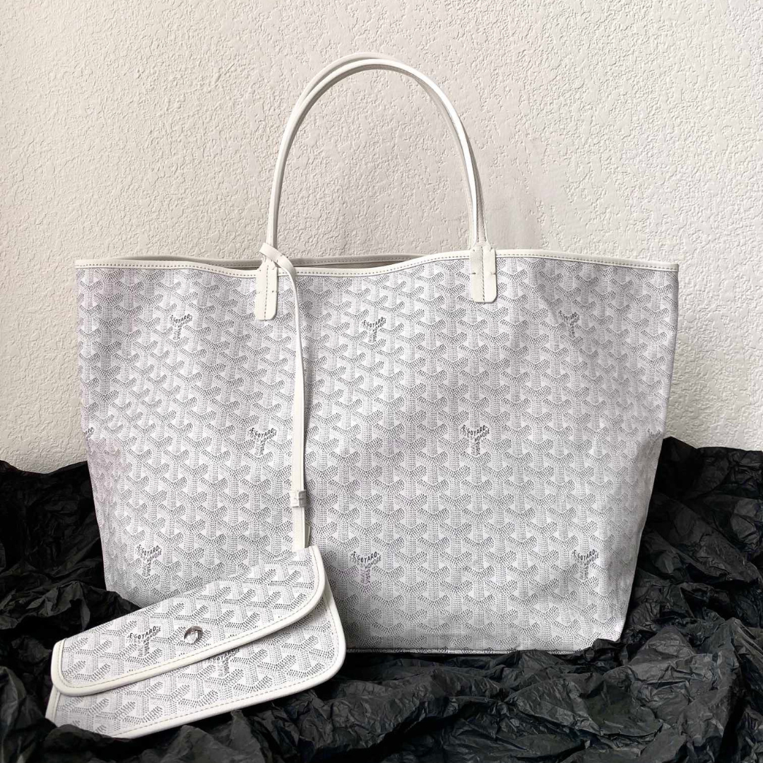 Goyard White Goyardine Canvas & Chevroches Calfskin Saint Louis PM Tote