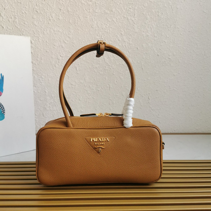 Prada Medium Leather Top-Handle Bag in Brown