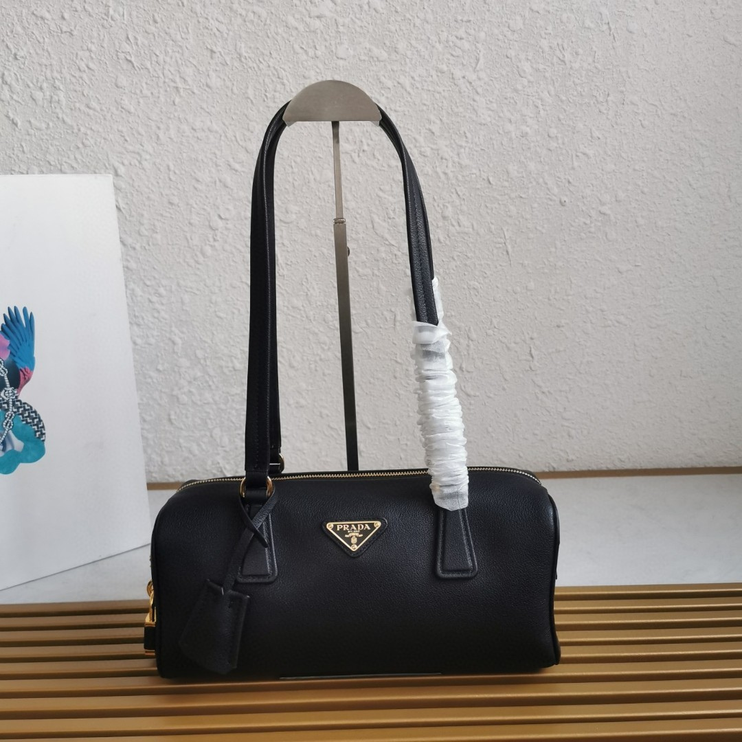Prada Black Medium leather top-handle bag with padlock