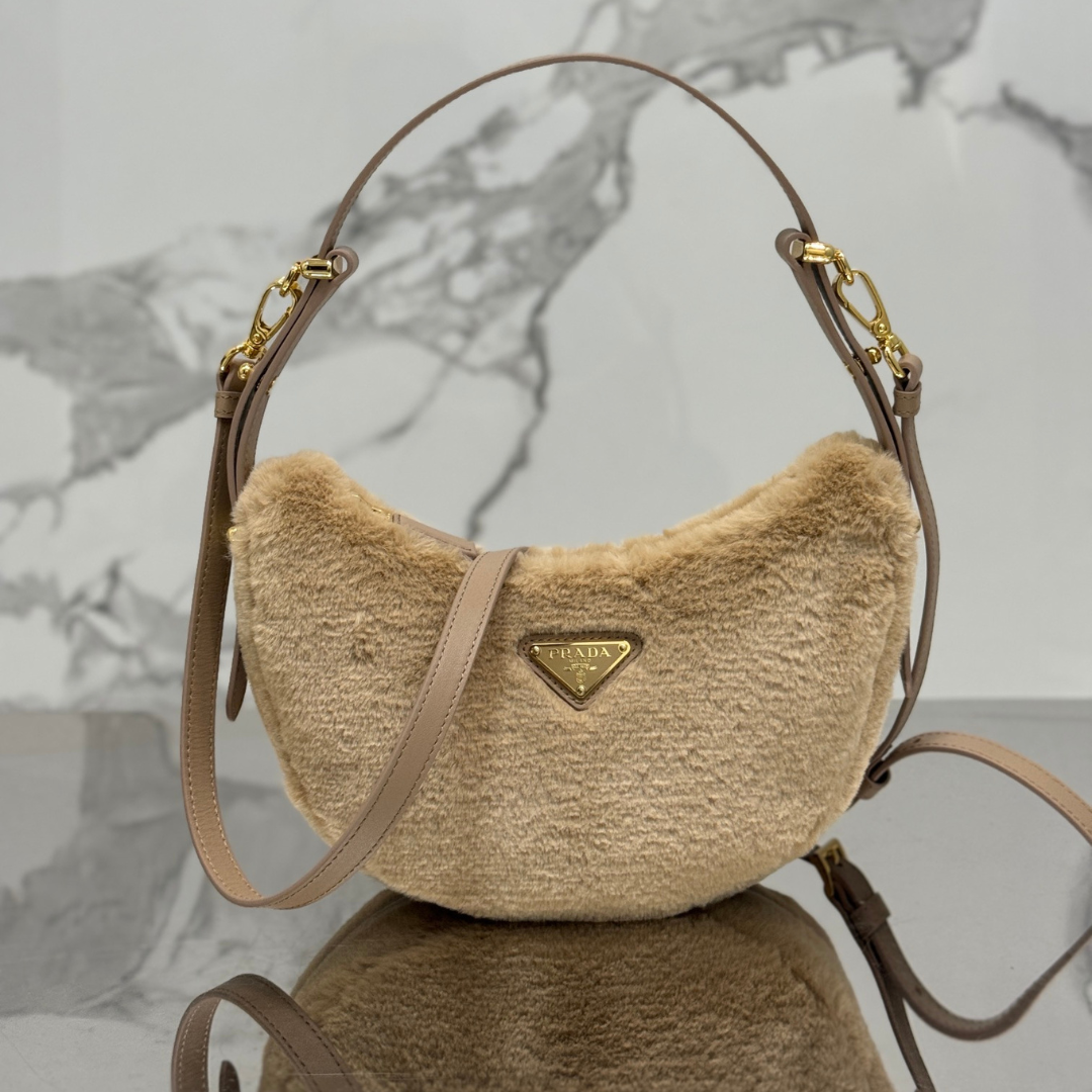 Prada Leather And Shearling Arquã¨ Handbag